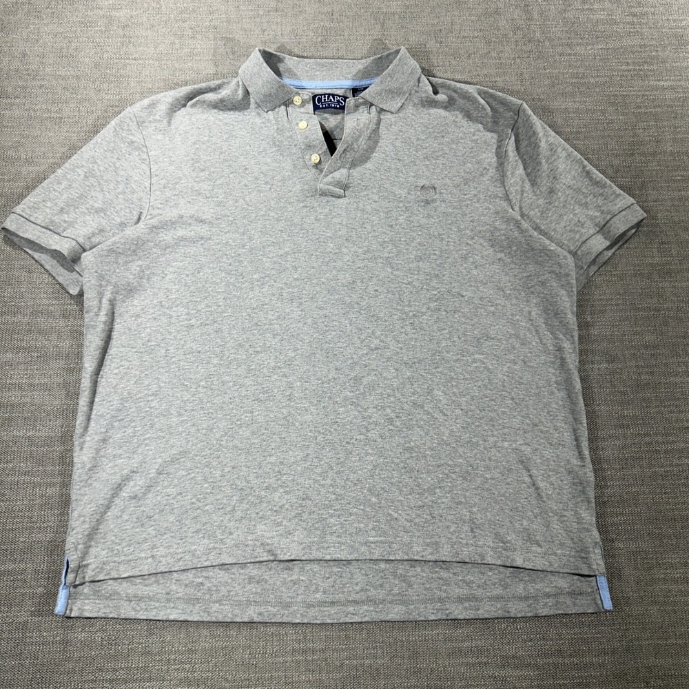 Chaps Polo Shirt Mens Large L Gray Excellent Short Sleeve Jersey Knit Crest Logo